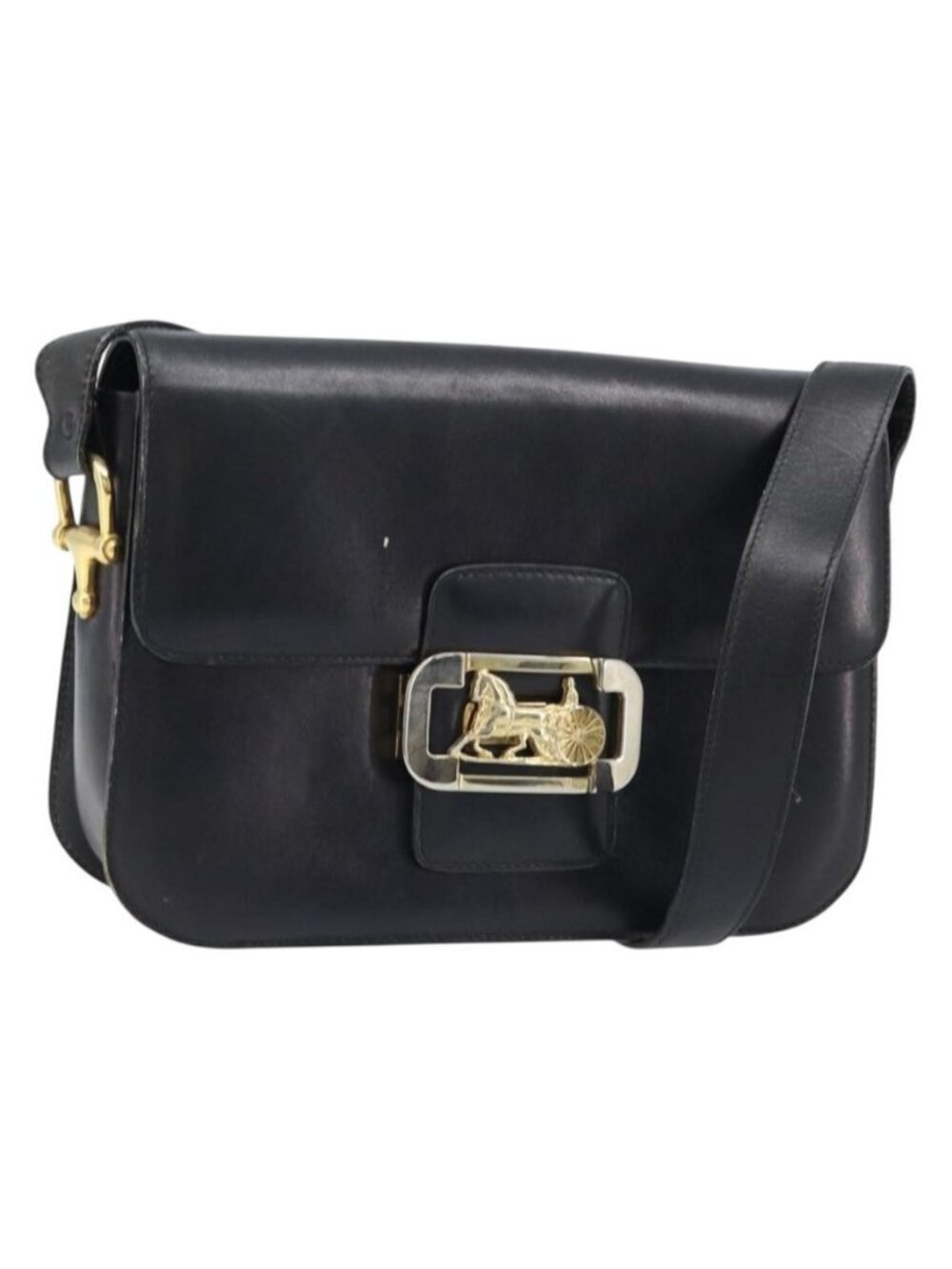 Authentic CELINE Horse Carriage Shoulder Bag Leather Black Gold
